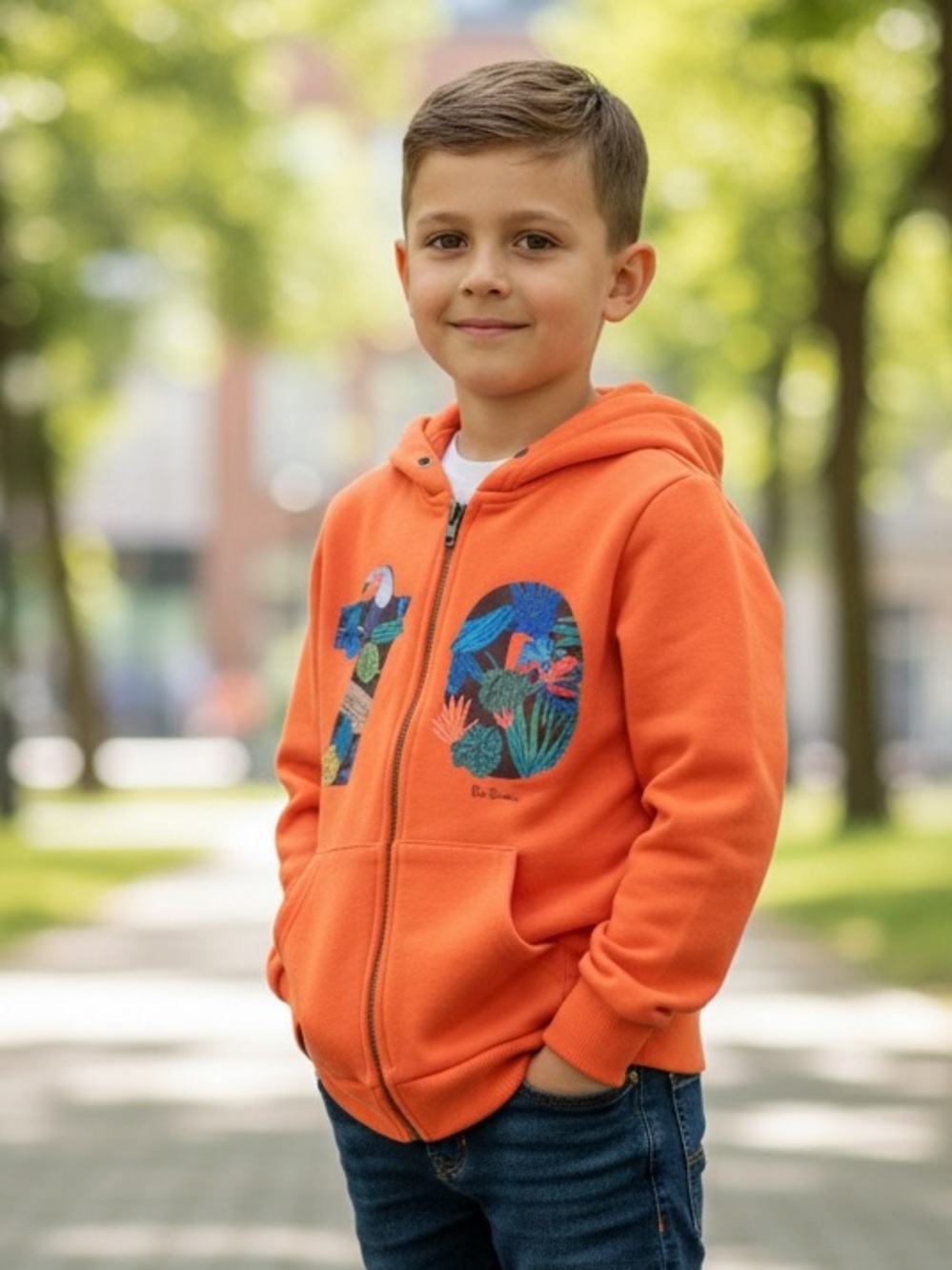 Paul Smith Boys Parrot Graphic Zip-Up Hoodie Orange Size 6